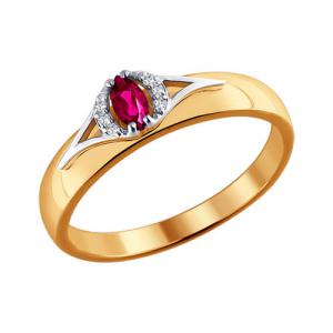 Sõrmus punasest ja valgest kullast teemantiga ja rubiiniga