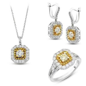 Набор: ожерелье, серьги и кольцо с золотыми бриллиантами